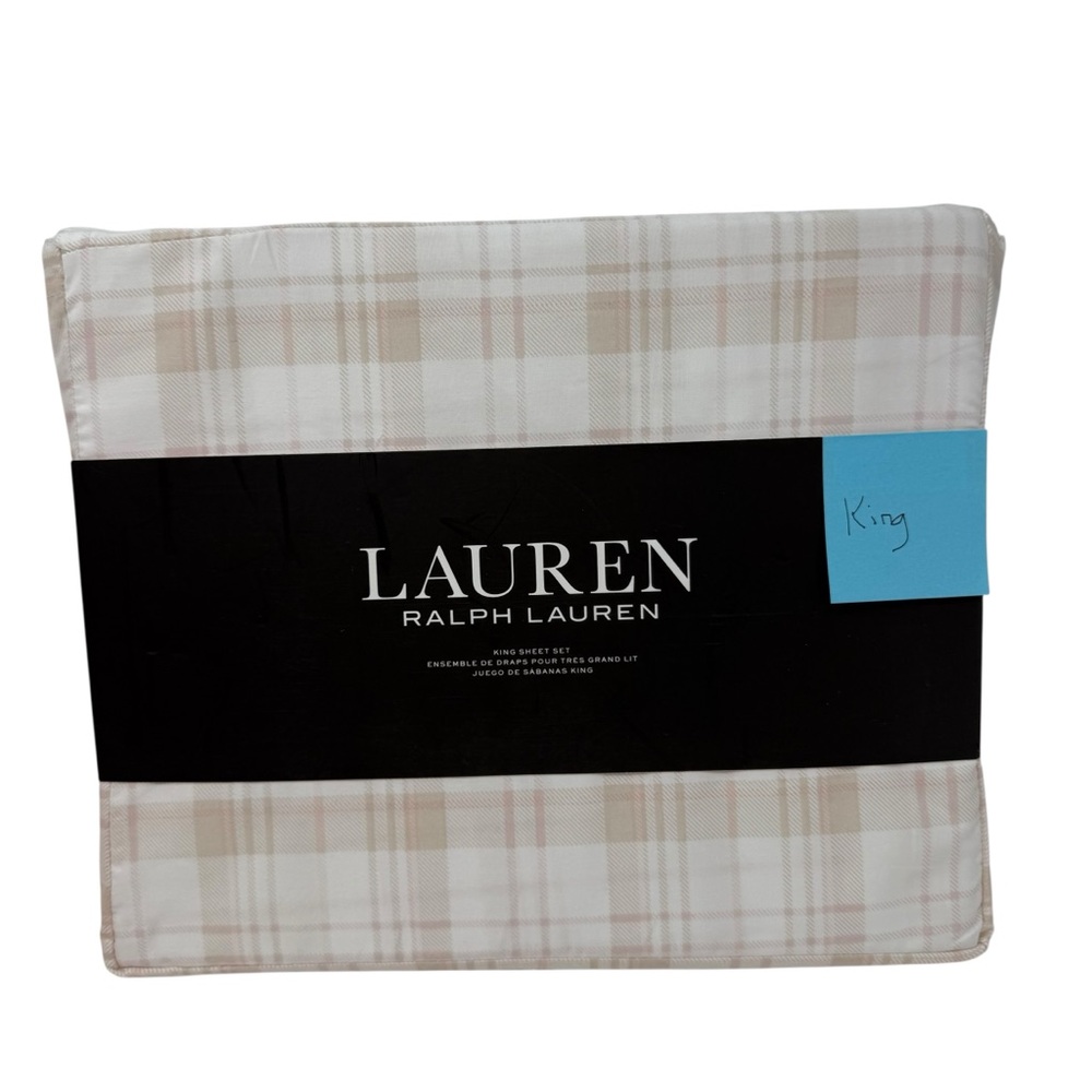 Lauren Ralph Lauren Erica plaid King Sheet Set Pink Cream NWT